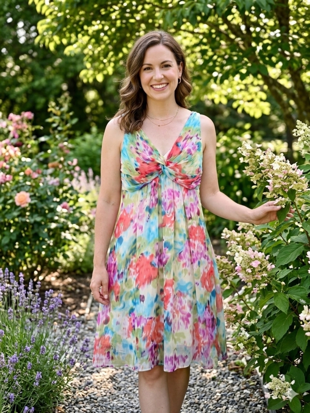 Dressbarn Watercolor Floral Chiffon A-Line Sundress Size 8